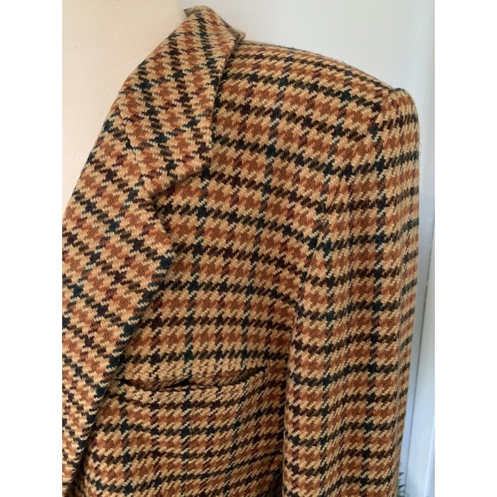 Women’s Wool & Cashmere Houndstooth Plaid blazer size 14 Warm Fall Colors - Picture 5 of 12